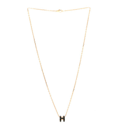 Hermes Lacquered Rose Gold Mini Pop H Pendant Necklace Black 3 of 9