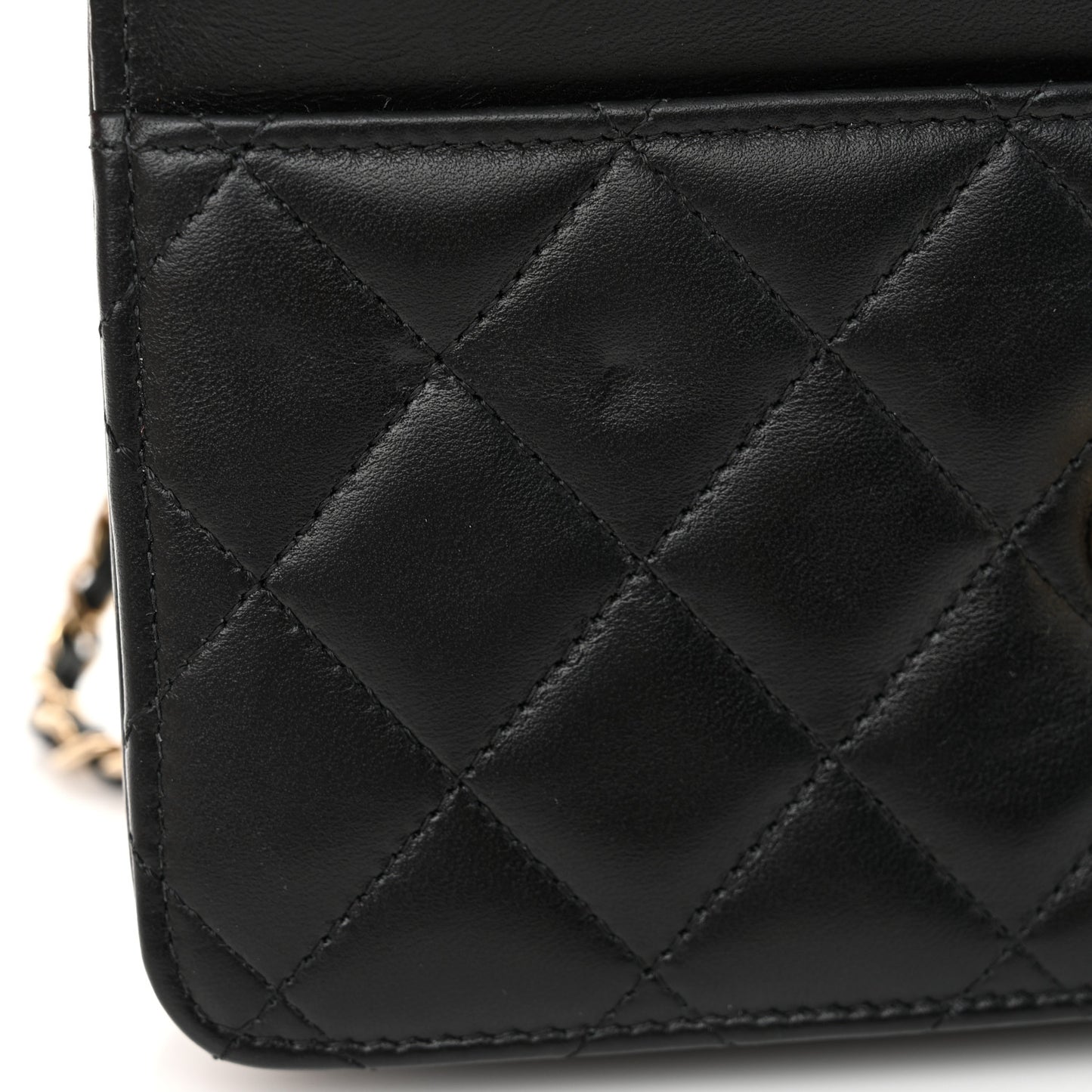 Lambskin Quilted Trendy CC Wallet On Chain WOC Black