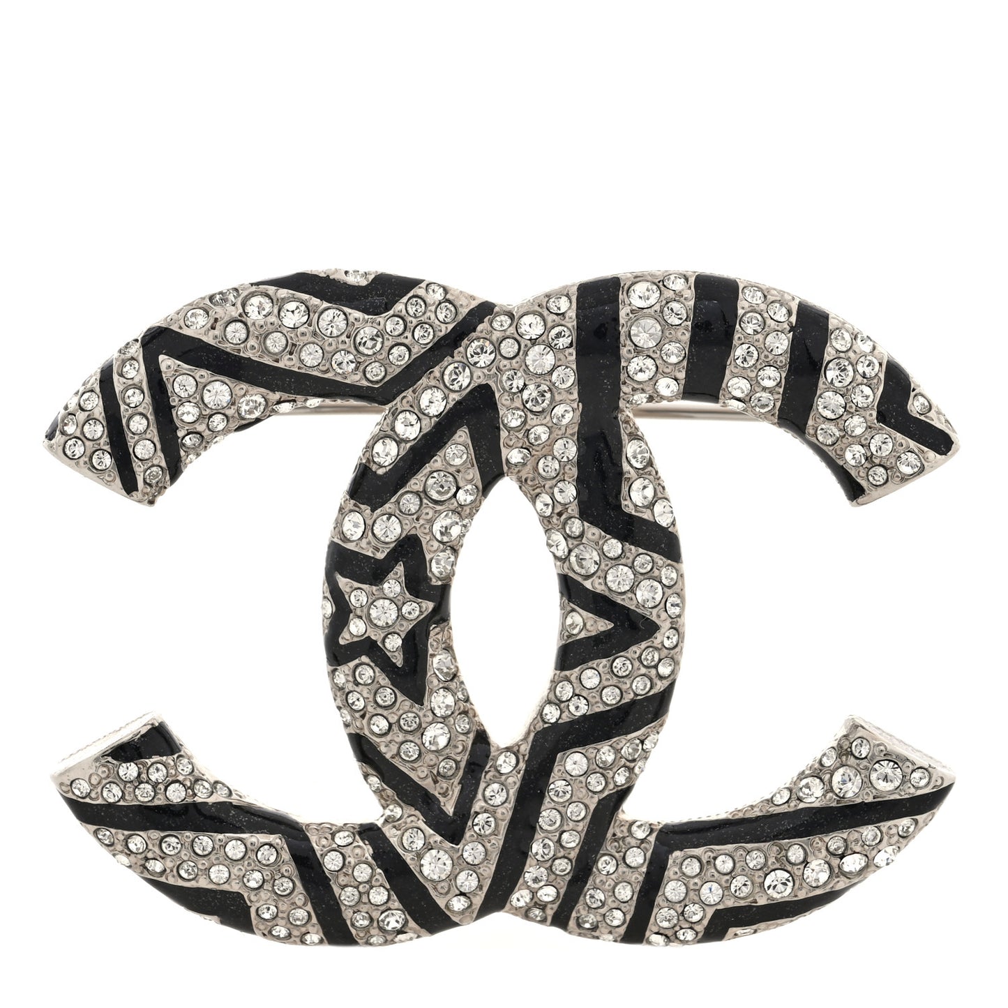 Crystal Enamel Star CC Brooch Silver Black