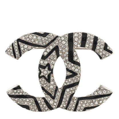 Chanel Crystal Enamel Star CC Brooch Silver Black 1 of 4