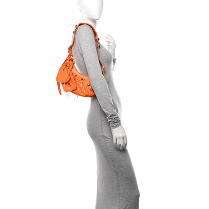 Balenciaga Extra Supple Calfskin Crocodile Embossed Le Cagole Shoulder Bag XS Pop Orange 2 of 11