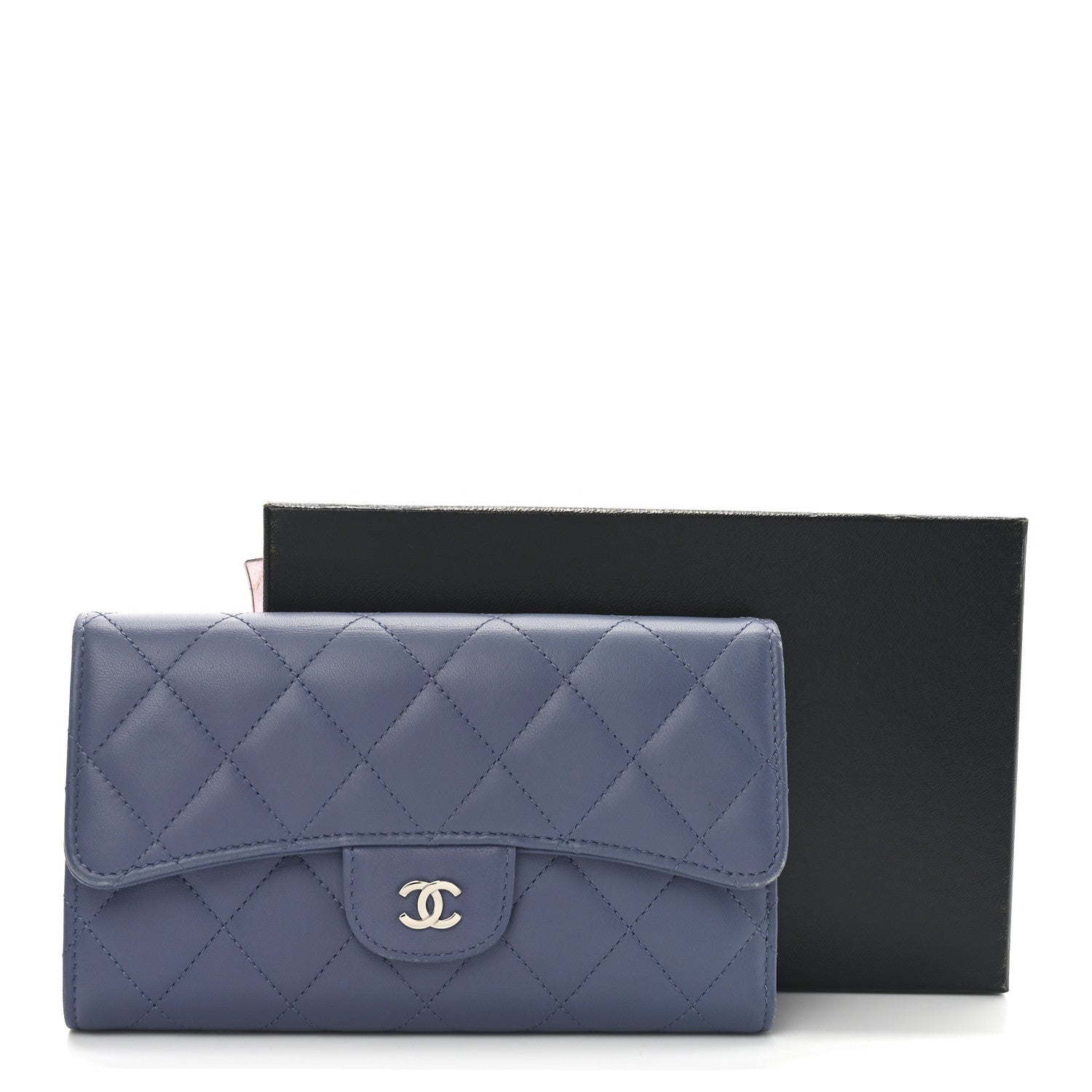 Chanel Lambskin Quilted Large Flap Wallet Blue 8 of 8