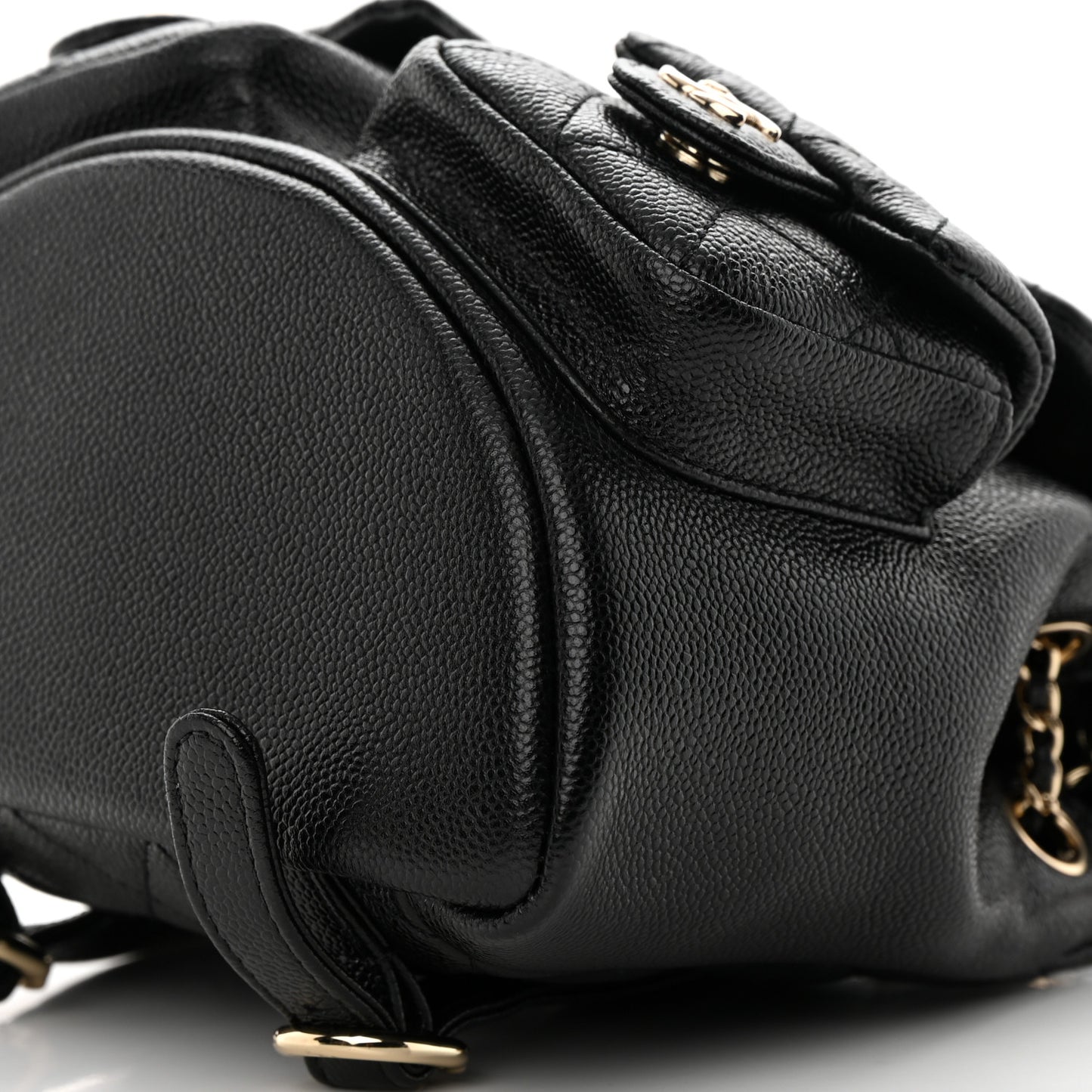 Shiny Caviar Quilted Small Duma Pockets Drawstring Backpack Black