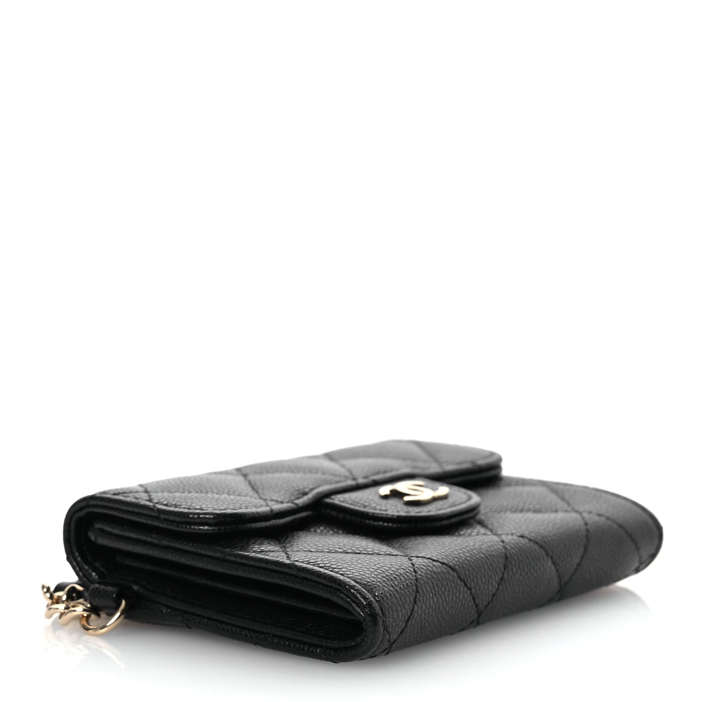 Caviar Quilted Flap Card Holder Chain Wristlet Black