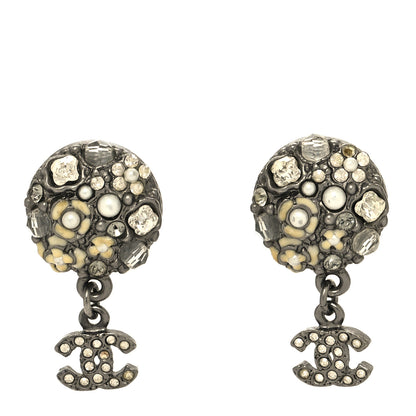 Chanel Ruthenium Crystal Pearl Enamel Drop CC Earrings 1 of 4
