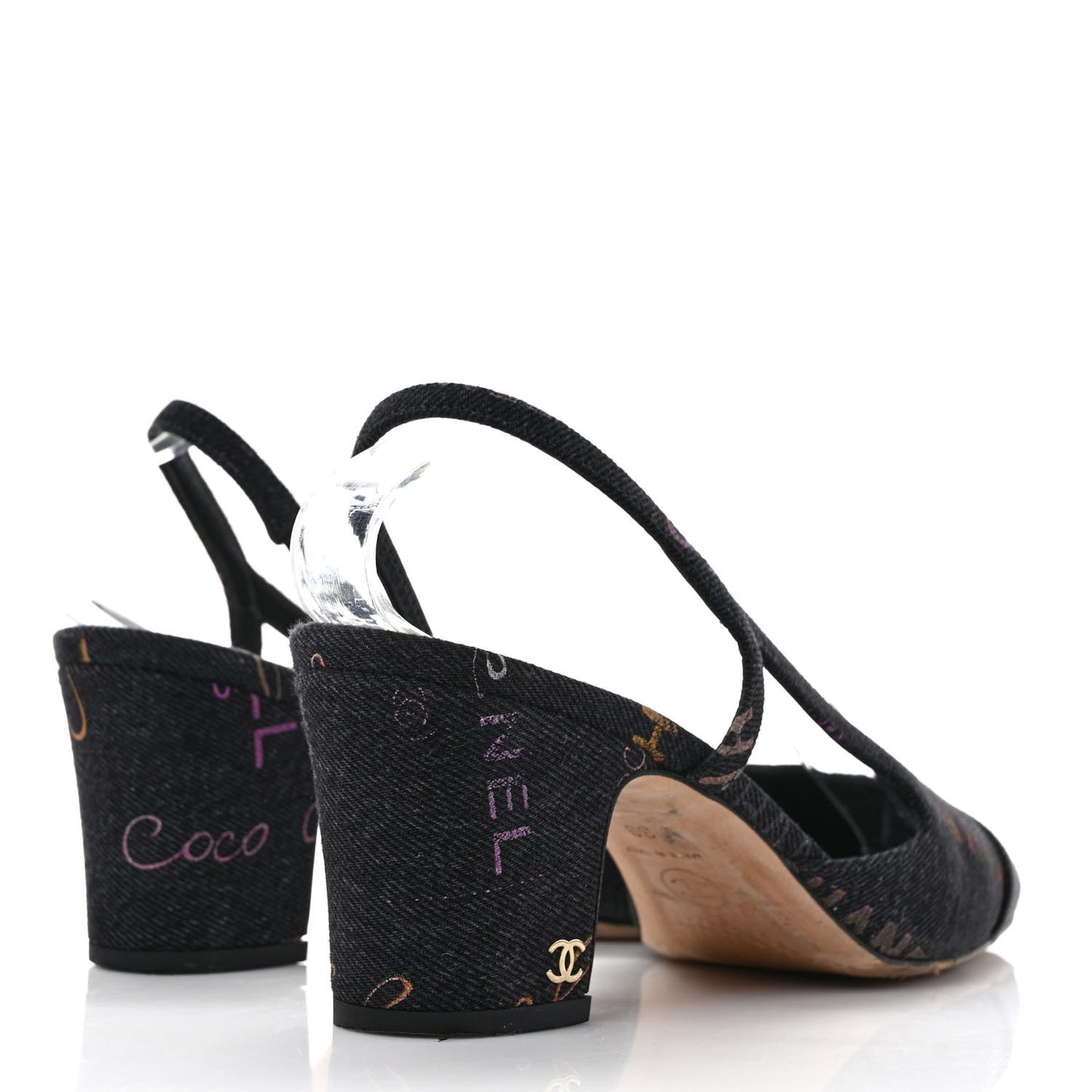 Denim Cap Toe Denim Mood Slingback Pumps 39 Black Multicolor