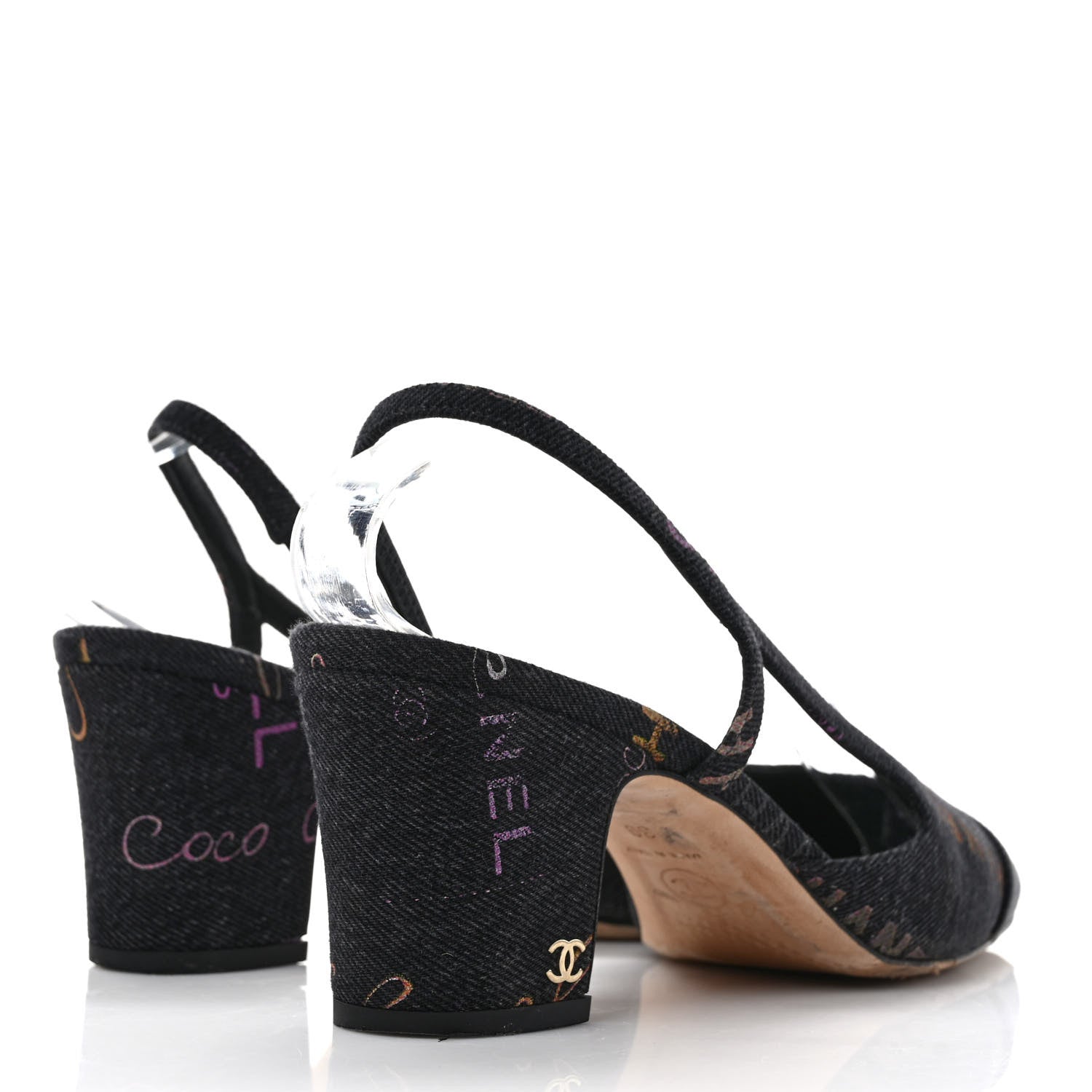 Chanel Denim Cap Toe Denim Mood Slingback Pumps 39 Black Multicolor 4 of 9