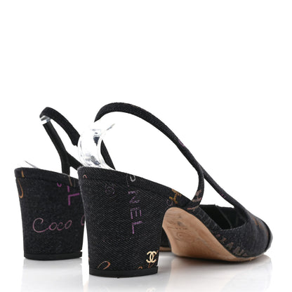 Chanel Denim Cap Toe Denim Mood Slingback Pumps 39 Black Multicolor 4 of 9