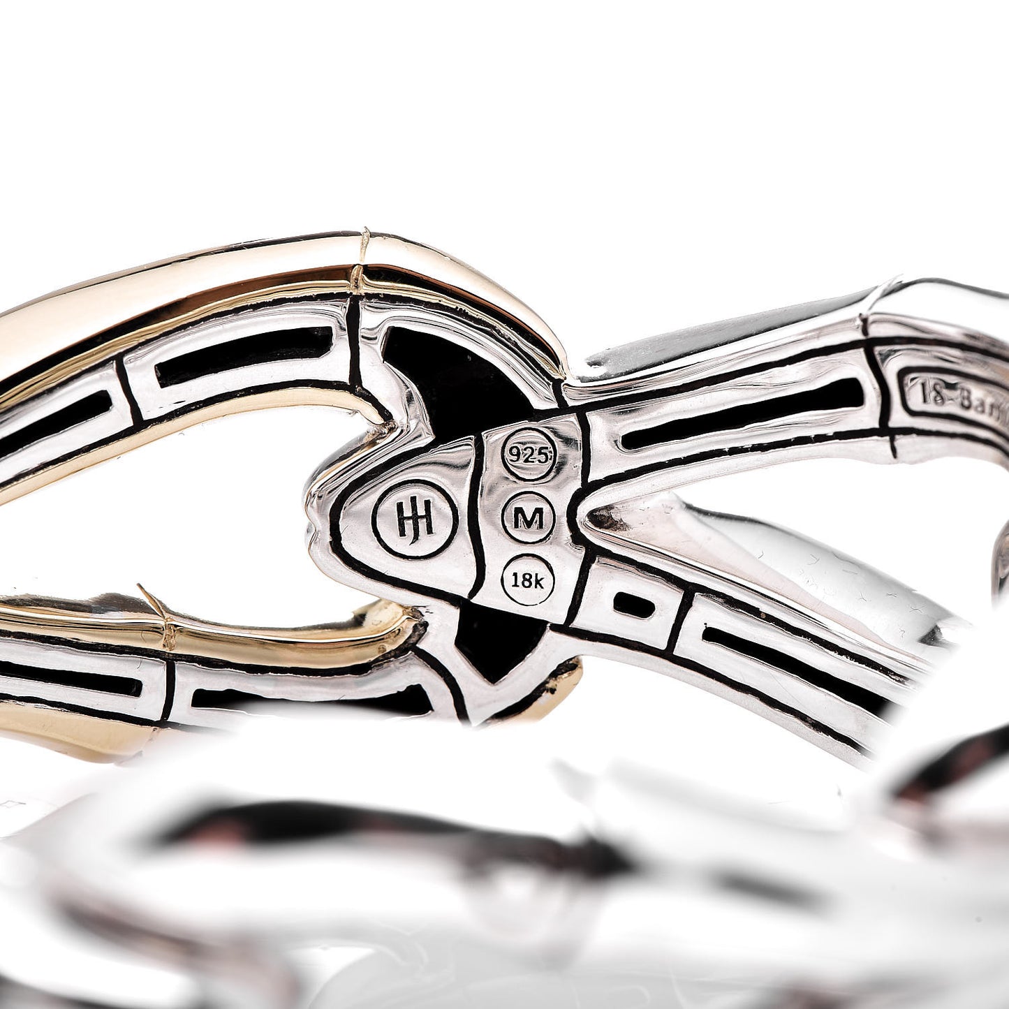18K Yellow Gold Sterling Silver Bamboo Hinged Bangle