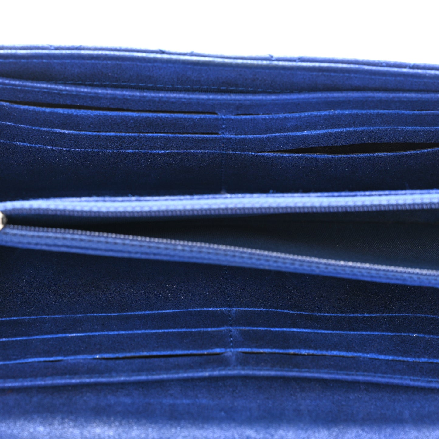 Iridescent Calfskin Quilted CC Large Gusset Flap Wallet Blue