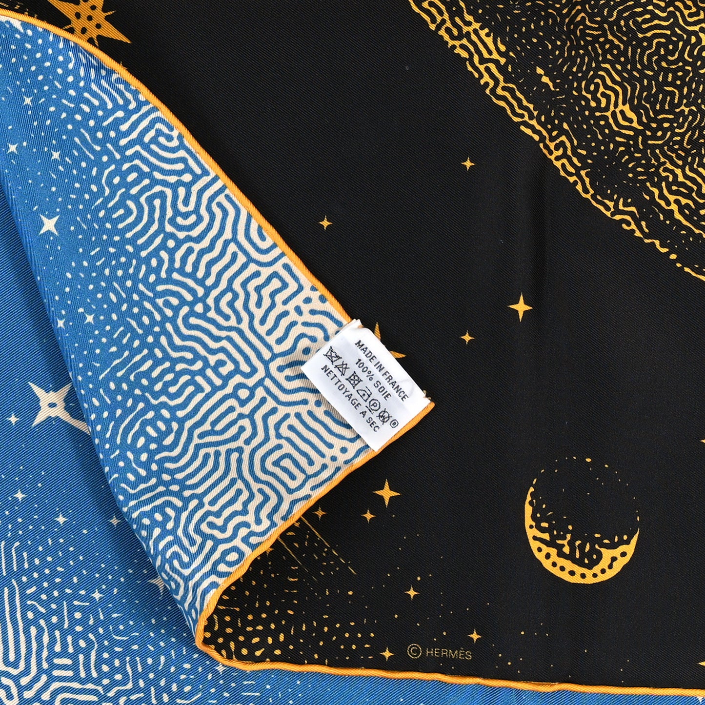 Silk Clair De Lune Double Face Scarf 90 Black Jaune D'Or Bleu