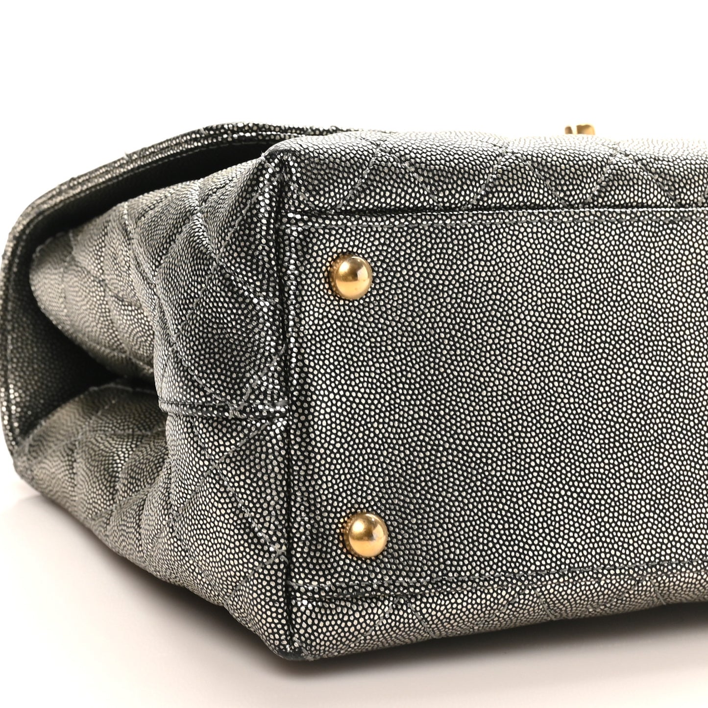 Metallic Caviar Quilted Small Coco Handle Flap Silver