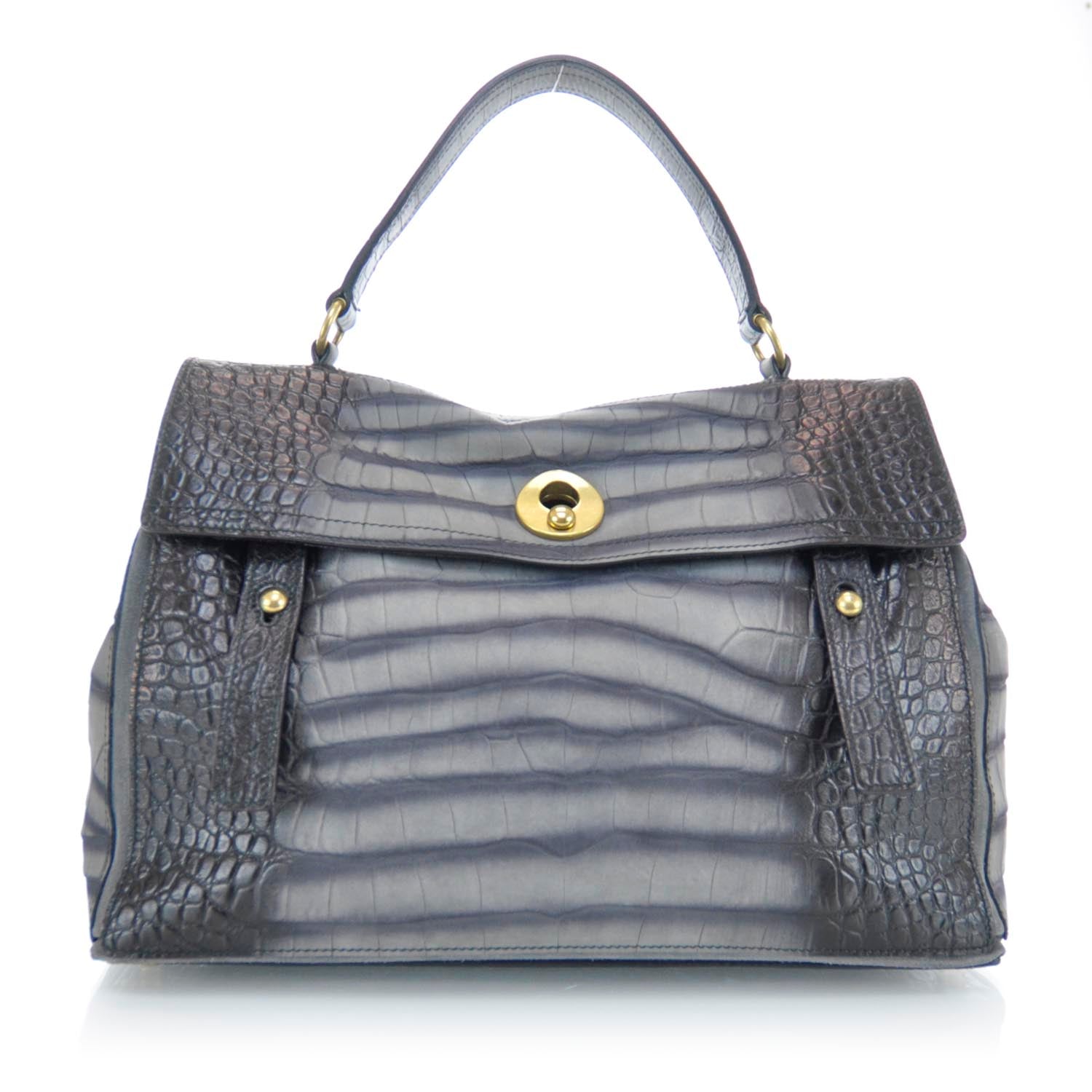 Saint Laurent Suede Crocodile Embossed Large Muse Two Blue 1 of 9