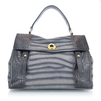 Saint Laurent Suede Crocodile Embossed Large Muse Two Blue 1 of 9