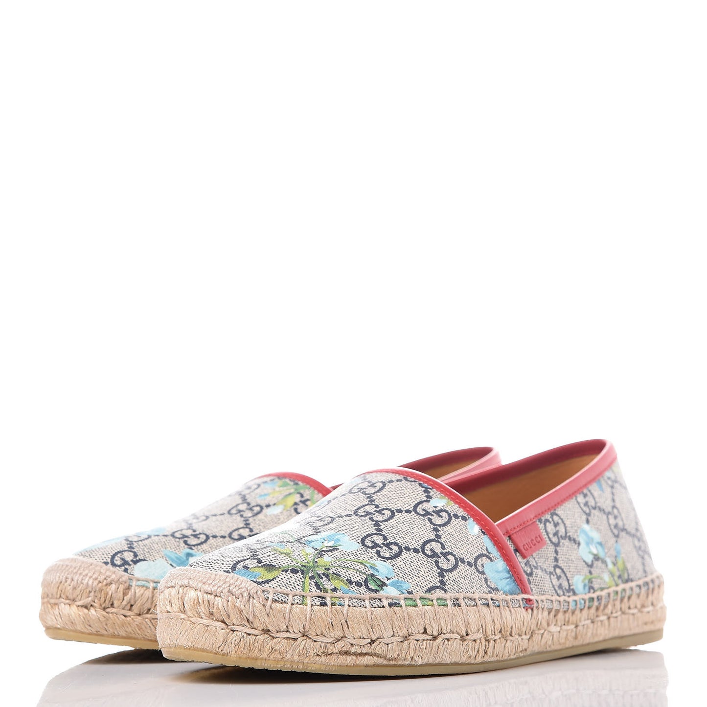 GG Supreme Monogram Blooms Espadrilles 38 Beige Blue Navy Hibiscus Red
