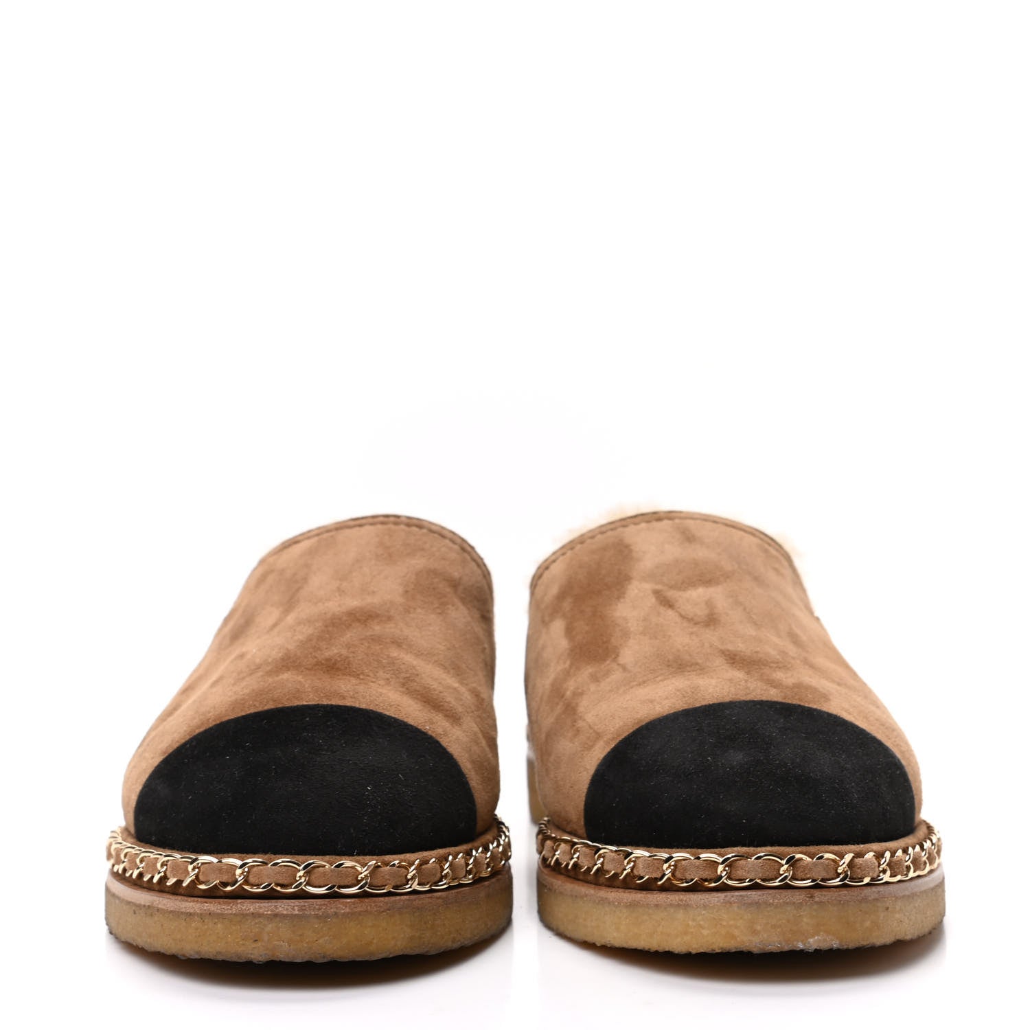 Chanel Kid Suede Shearling CC Chain Mules 40 Light Brown Black 2 of 8