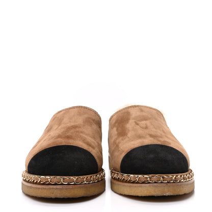 Chanel Kid Suede Shearling CC Chain Mules 40 Light Brown Black 2 of 8