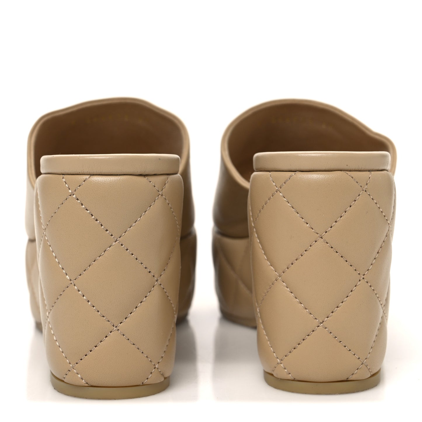 Lambskin Quilted CC Platform Mules 39 Beige