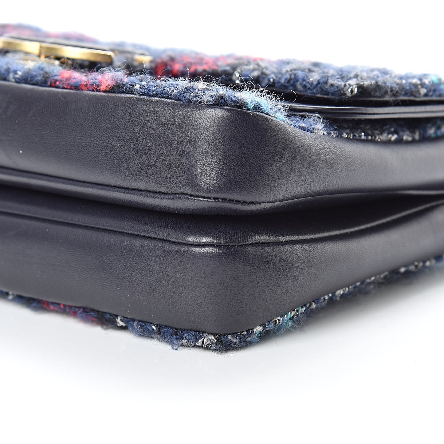 Tweed Quilted Enamel CC Double Flap Blue Multicolor