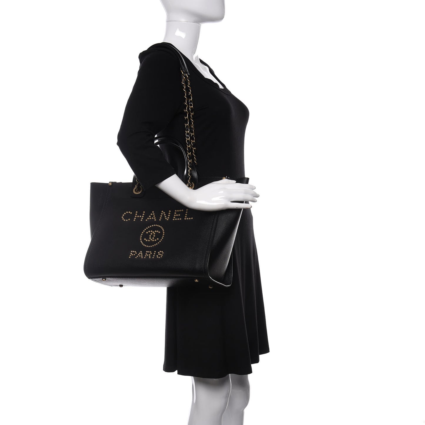 Caviar Small Studded Deauville Tote Black