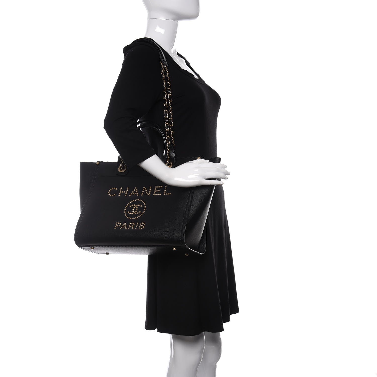 Chanel Caviar Small Studded Deauville Tote Black 2 of 13