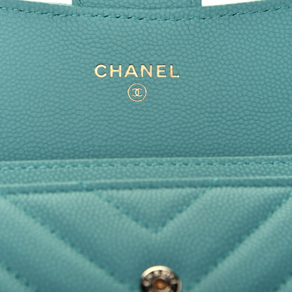 Chanel Caviar Chevron Quilted Flap Card Holder Green 8 of 9
