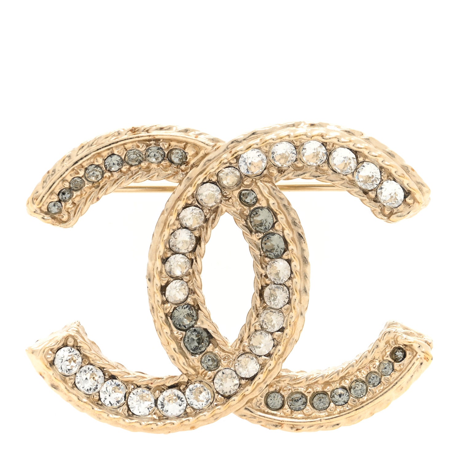 Chanel Crystal CC Brooch Pin Light Gold 1 of 3