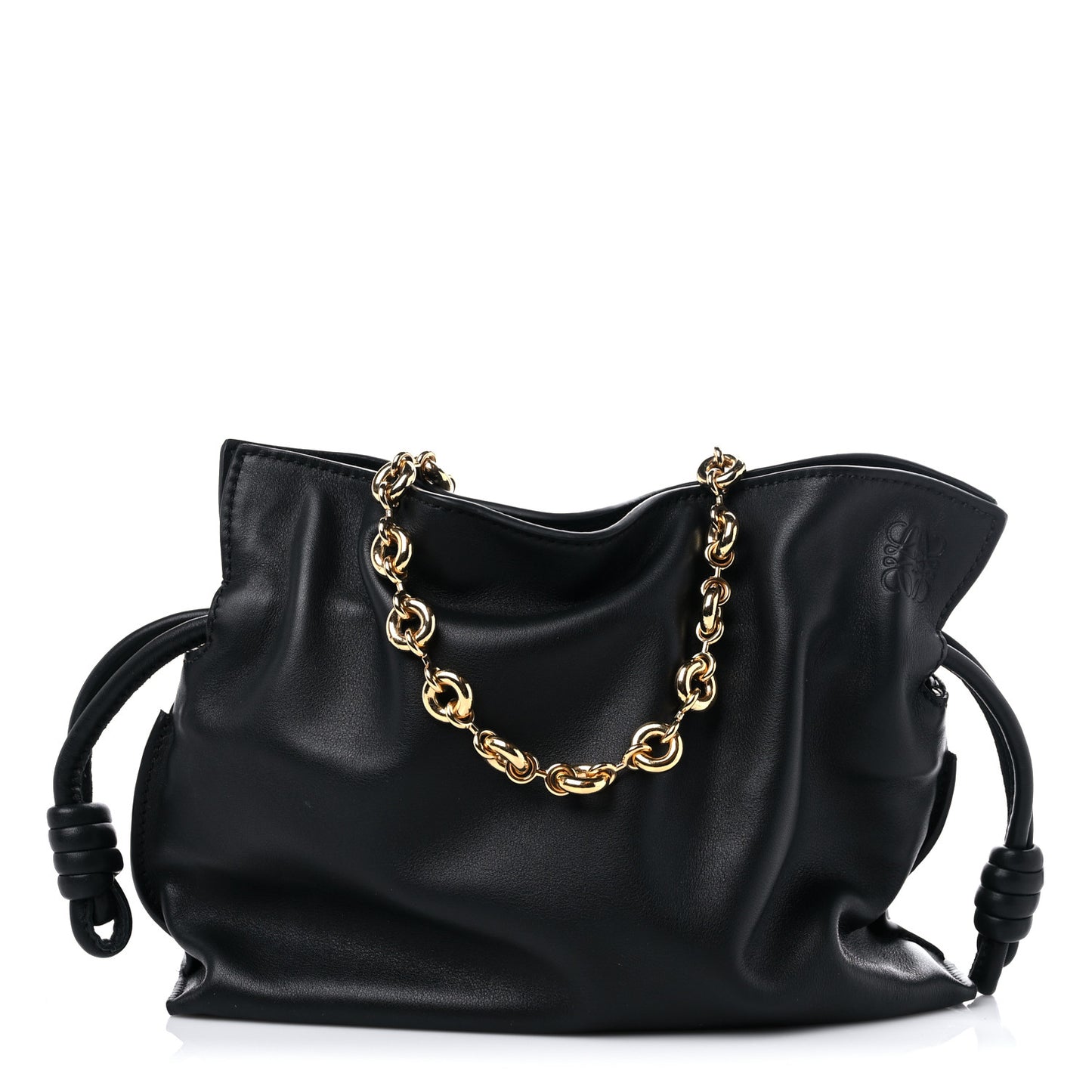 Nappa Calfskin Mini Flamenco Knot Clutch With Chain Black