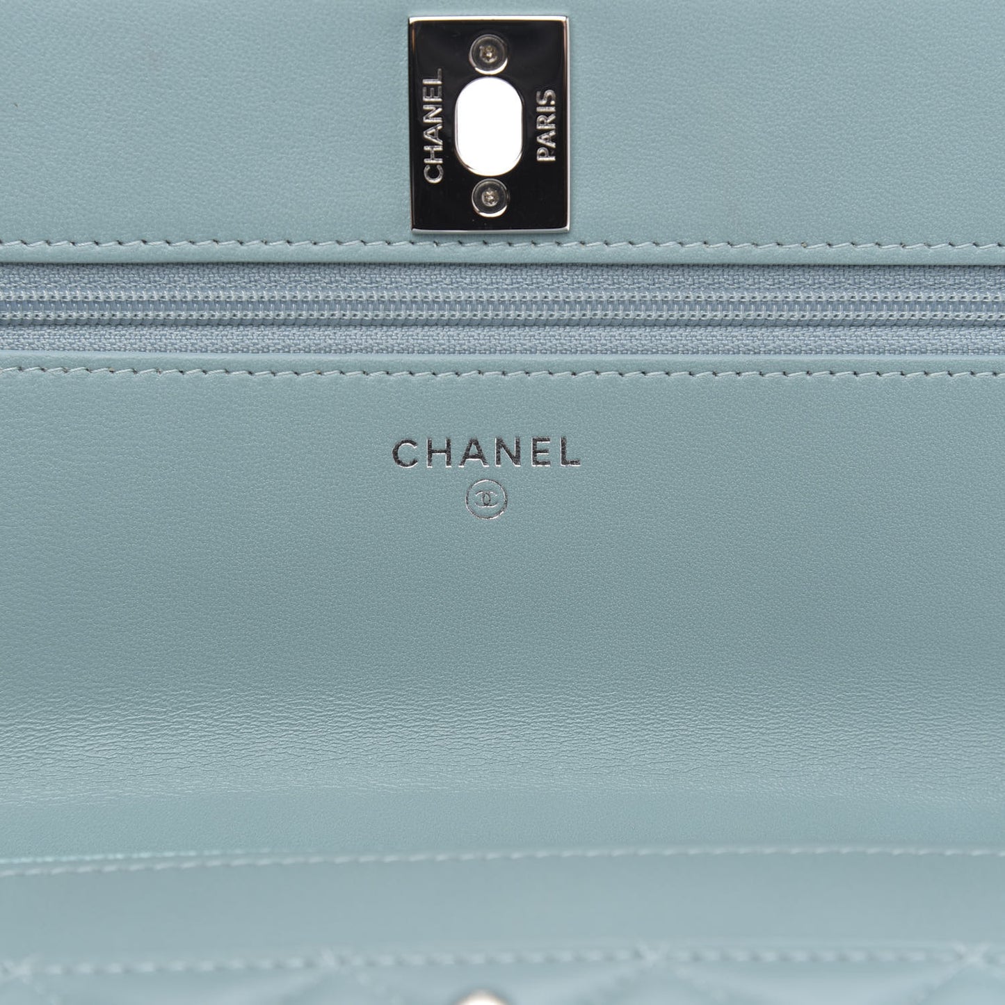 Lambskin Quilted Trendy CC Wallet On Chain WOC Light Blue