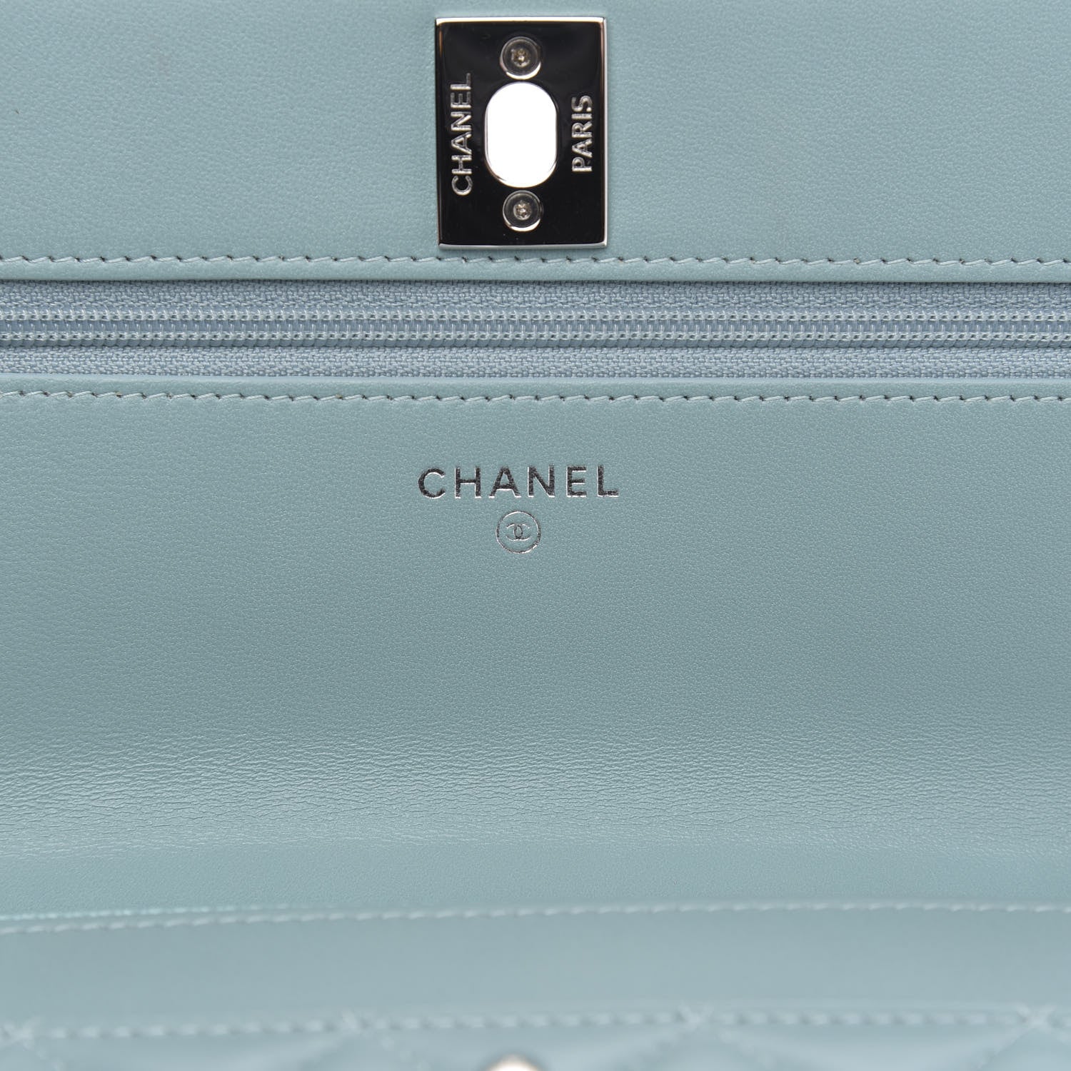 Chanel Lambskin Quilted Trendy CC Wallet On Chain WOC Light Blue 6 of 12