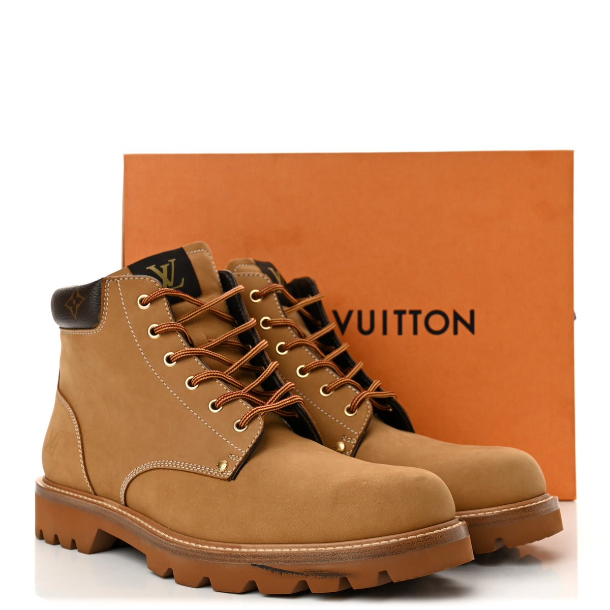 Louis Vuitton Nubuck Calfskin Monogram Mens Oberkampf Ankle Boots Beige 11 of 11