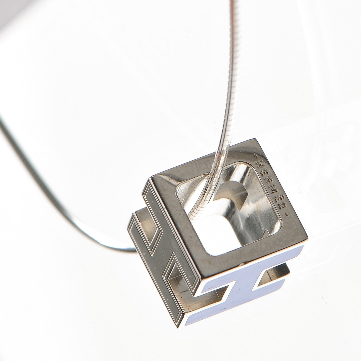 Hermes Lacquered Palladium Cage d'H Pendant Necklace Bleu 5 of 7