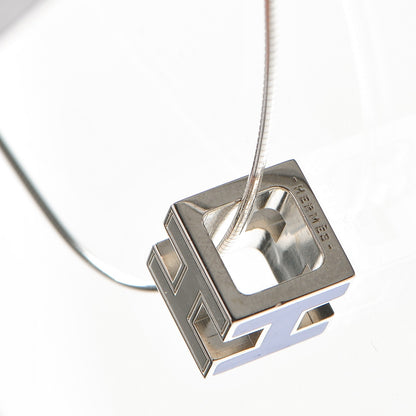 Hermes Lacquered Palladium Cage d'H Pendant Necklace Bleu 5 of 7