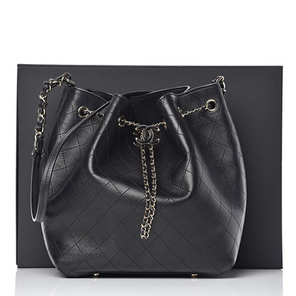 Chanel Calfskin Stitched Drawstring Bag Black 12 of 12
