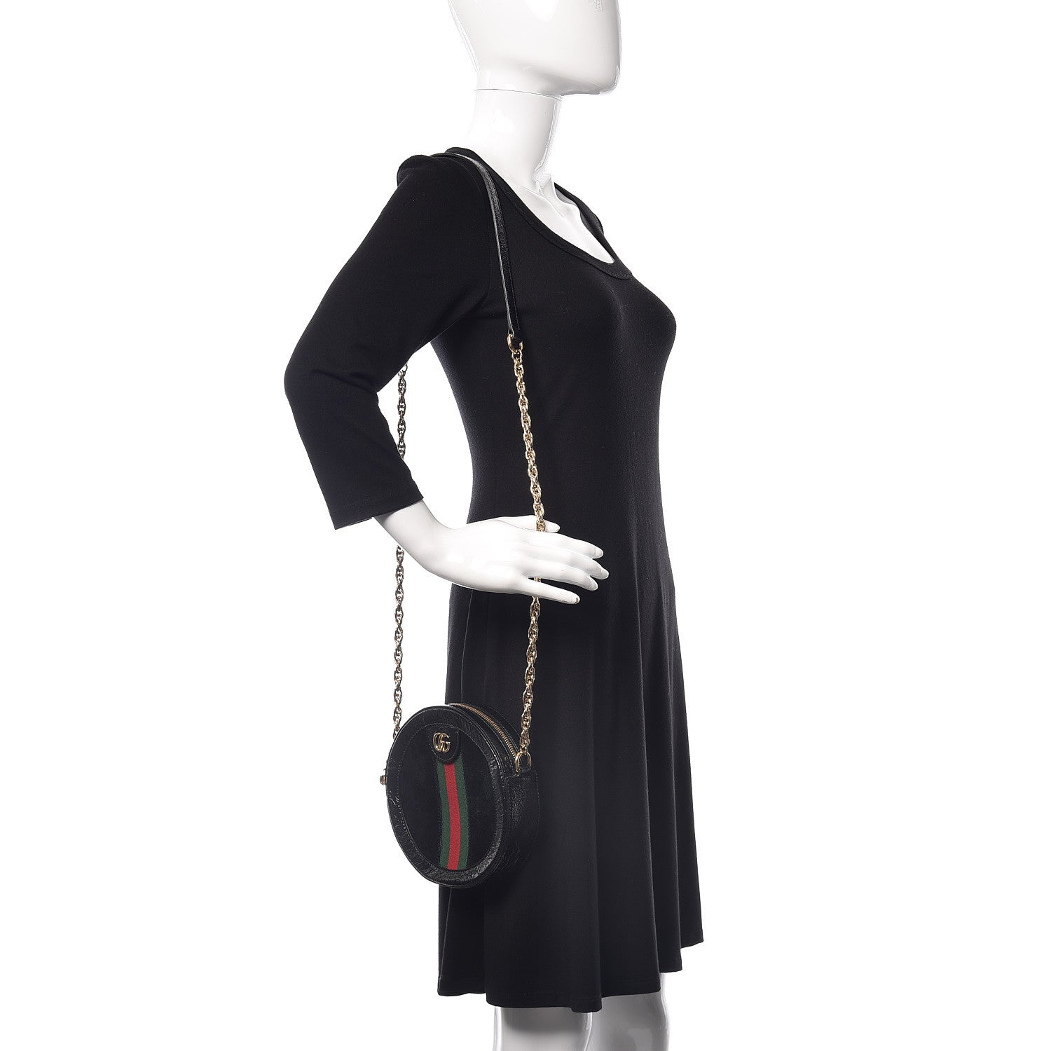Gucci Suede Patent Web Mini Ophidia Round Shoulder Bag Black 2 of 11