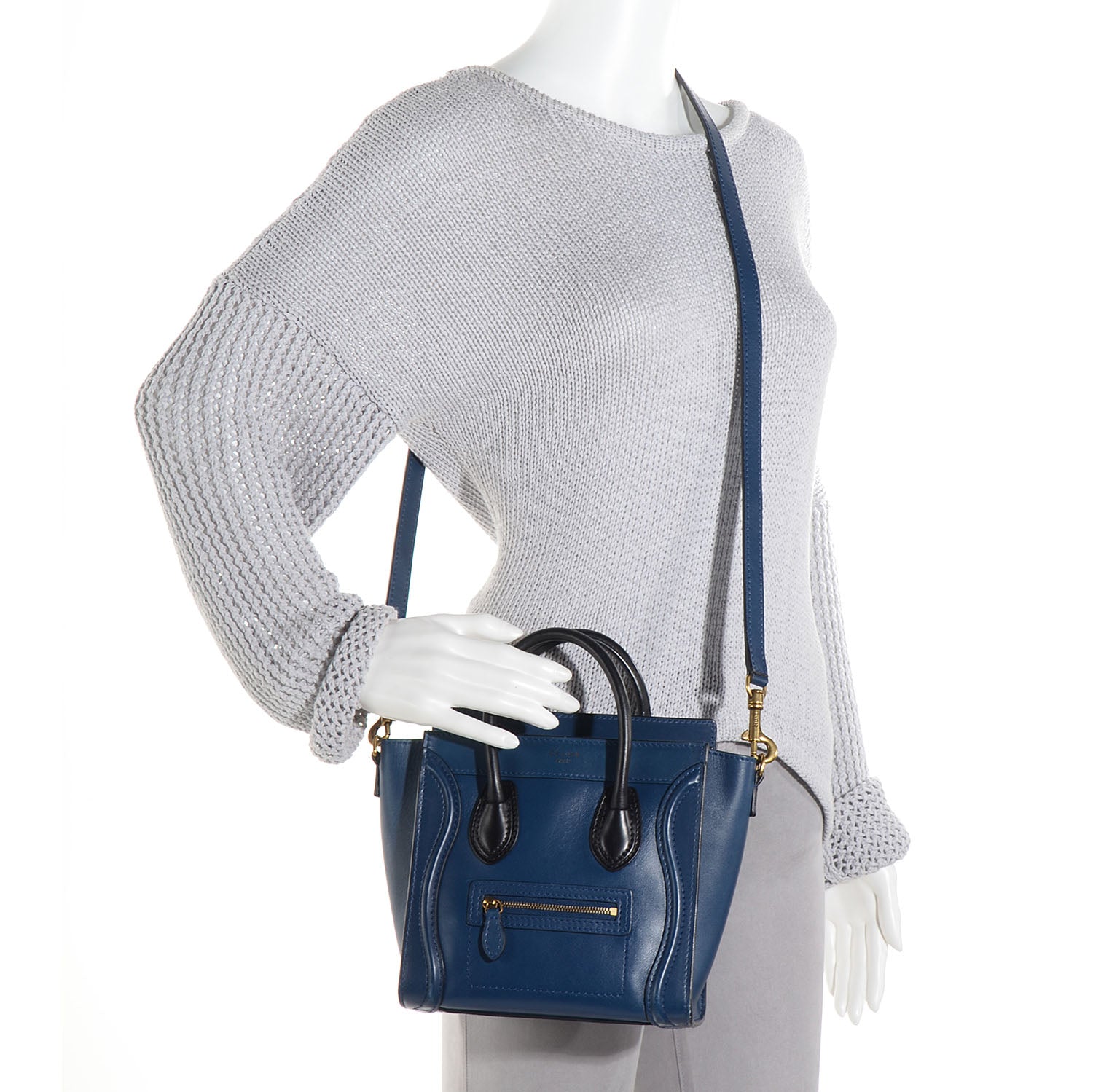 Celine Smooth Calfskin Nano Luggage Ocean Blue Black 2 of 9