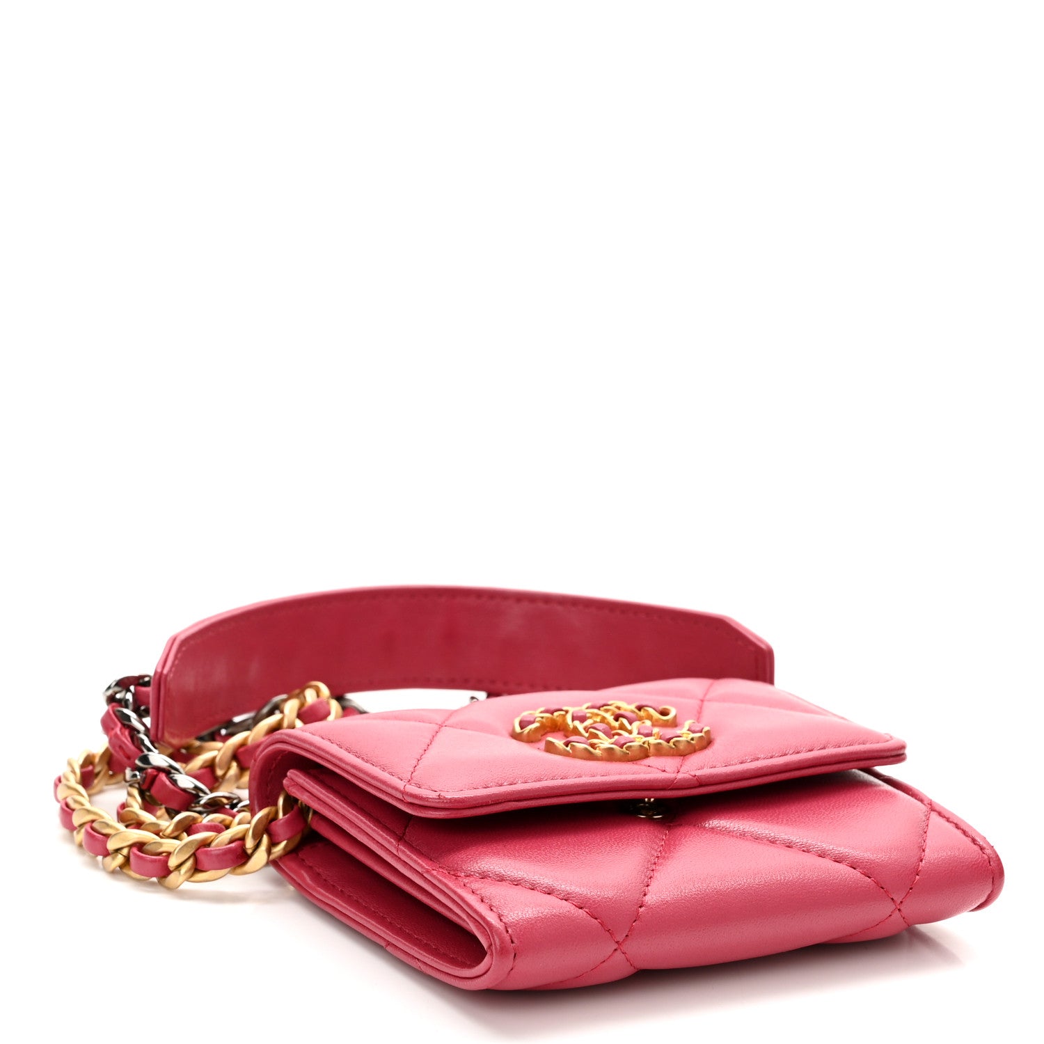 Chanel Lambskin Quilted Chanel 19 Flap Coin Purse With Chain Dark Pink 4 of 12
