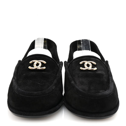 Chanel Suede Calfskin CC Slingback Loafers 40 Black 3 of 9