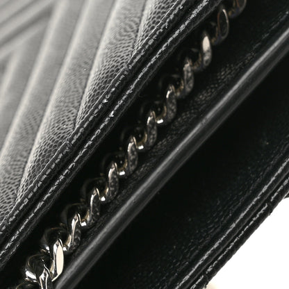 Saint Laurent Grain De Poudre Matelasse Chevron Monogram Chain Wallet Black 11 of 13