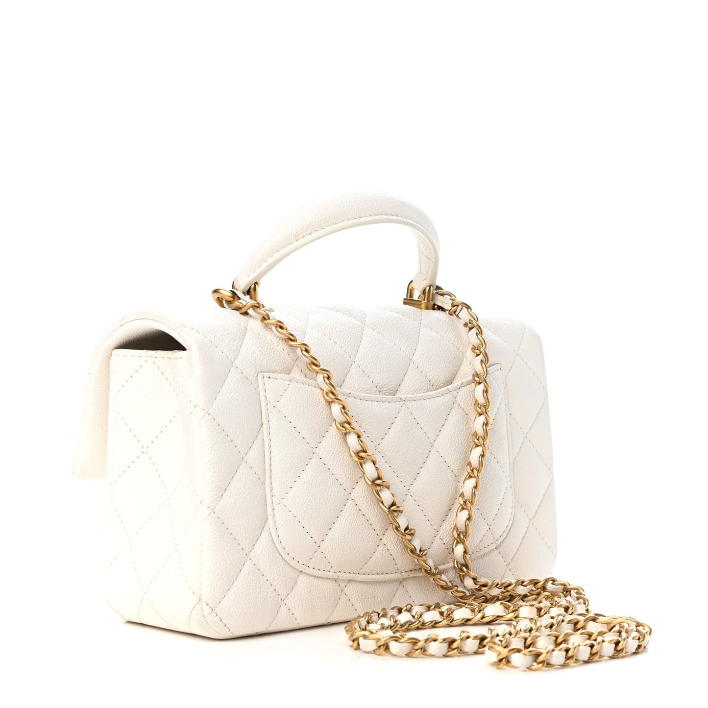 Caviar Quilted Mini Top Handle Rectangular Flap White