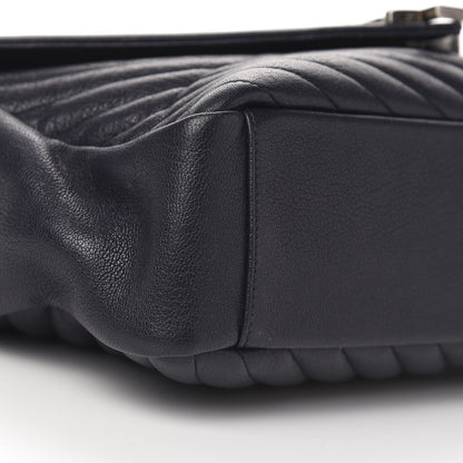 Saint Laurent Sheepskin Matelasse Chevron Monogram Large College Satchel Navy Blue 11 of 13