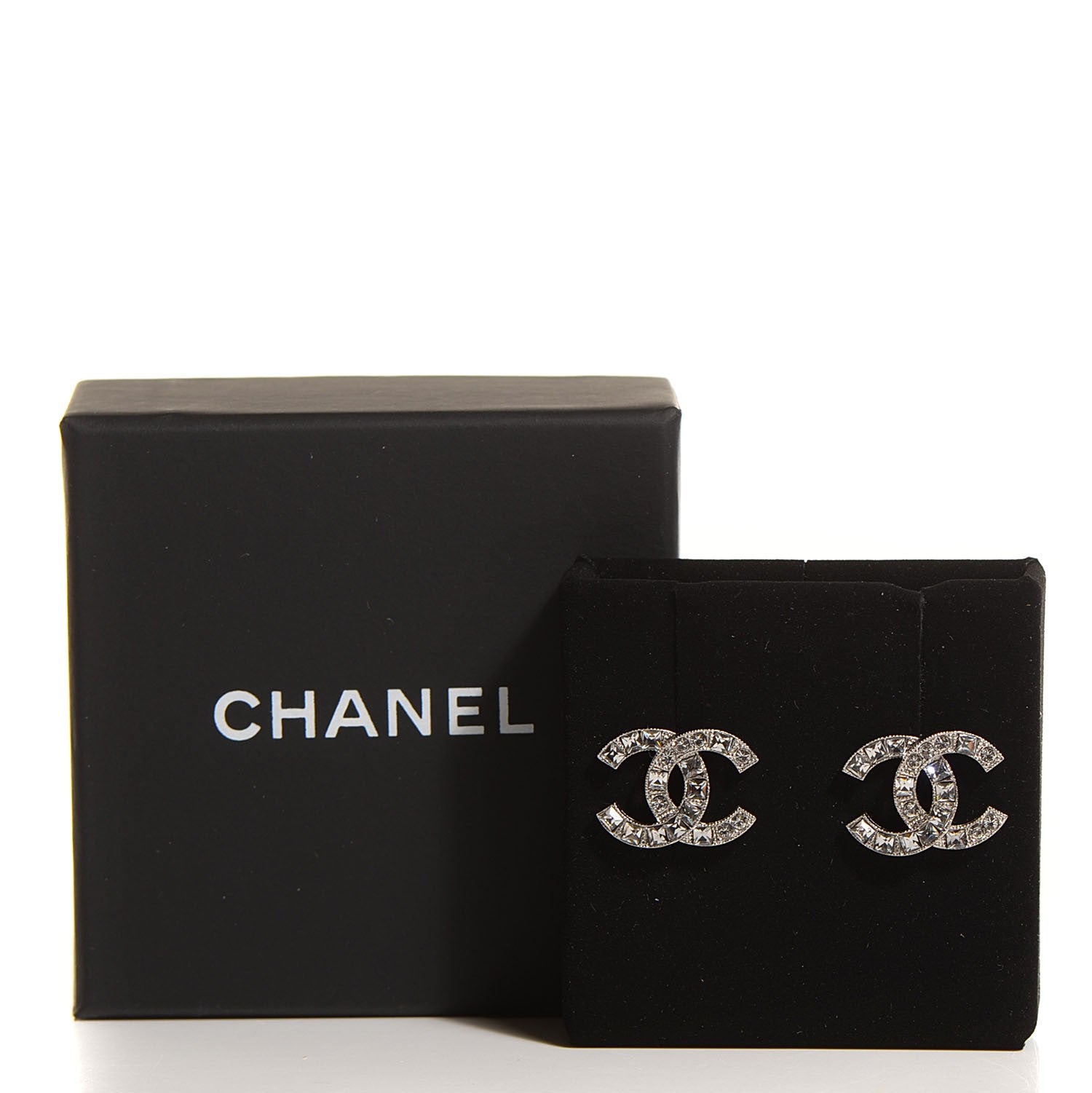 Chanel Baguette Crystal CC Earrings Silver 5 of 5