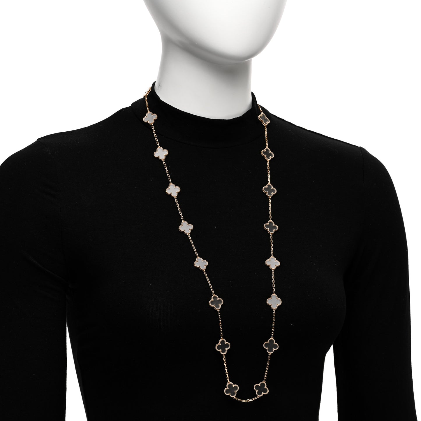 18K Yellow Gold Rock Crystal 20 Motifs Vintage Alhambra Necklace