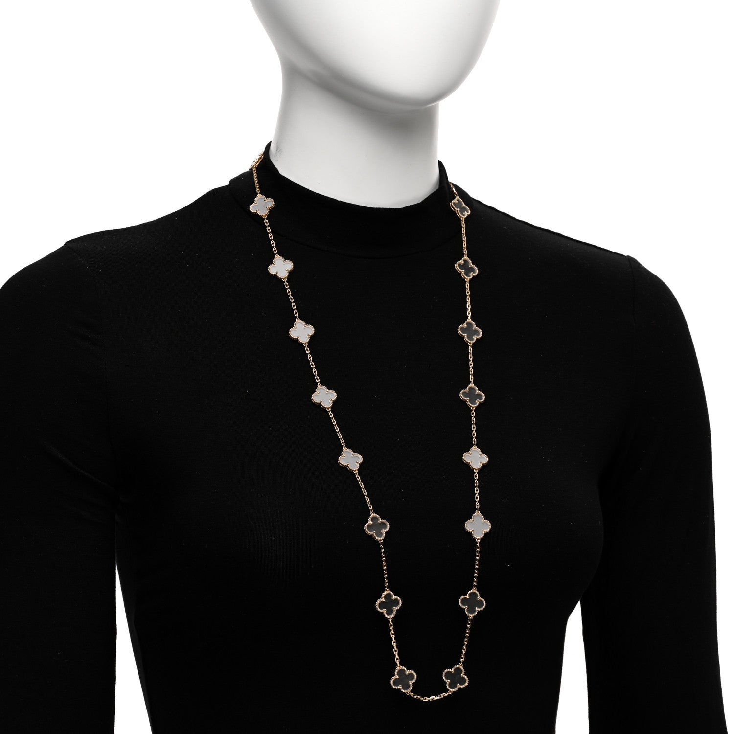 Van Cleef & Arpels 18K Yellow Gold Rock Crystal 20 Motifs Vintage Alhambra Necklace 2 of 6