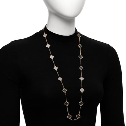 Van Cleef & Arpels 18K Yellow Gold Rock Crystal 20 Motifs Vintage Alhambra Necklace 2 of 6