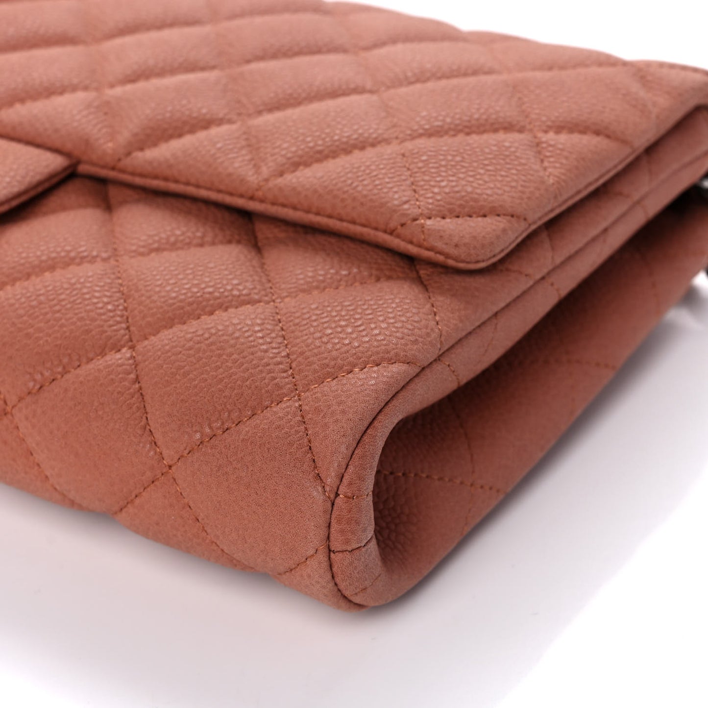 Iridescent Caviar Quilted Clutch With Chain Flap Light Brown