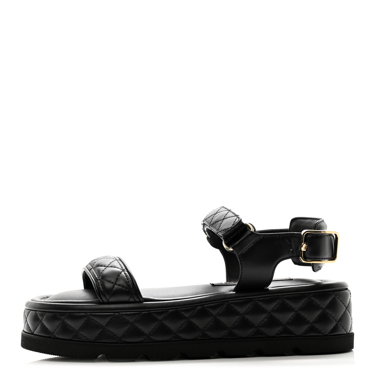 Chanel Lambskin Quilted Platform Sandals 37.5 Black 1 of 9