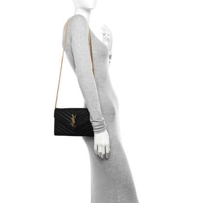 Saint Laurent Grain De Poudre Matelasse Chevron Monogram Chain Wallet Black 3 of 10