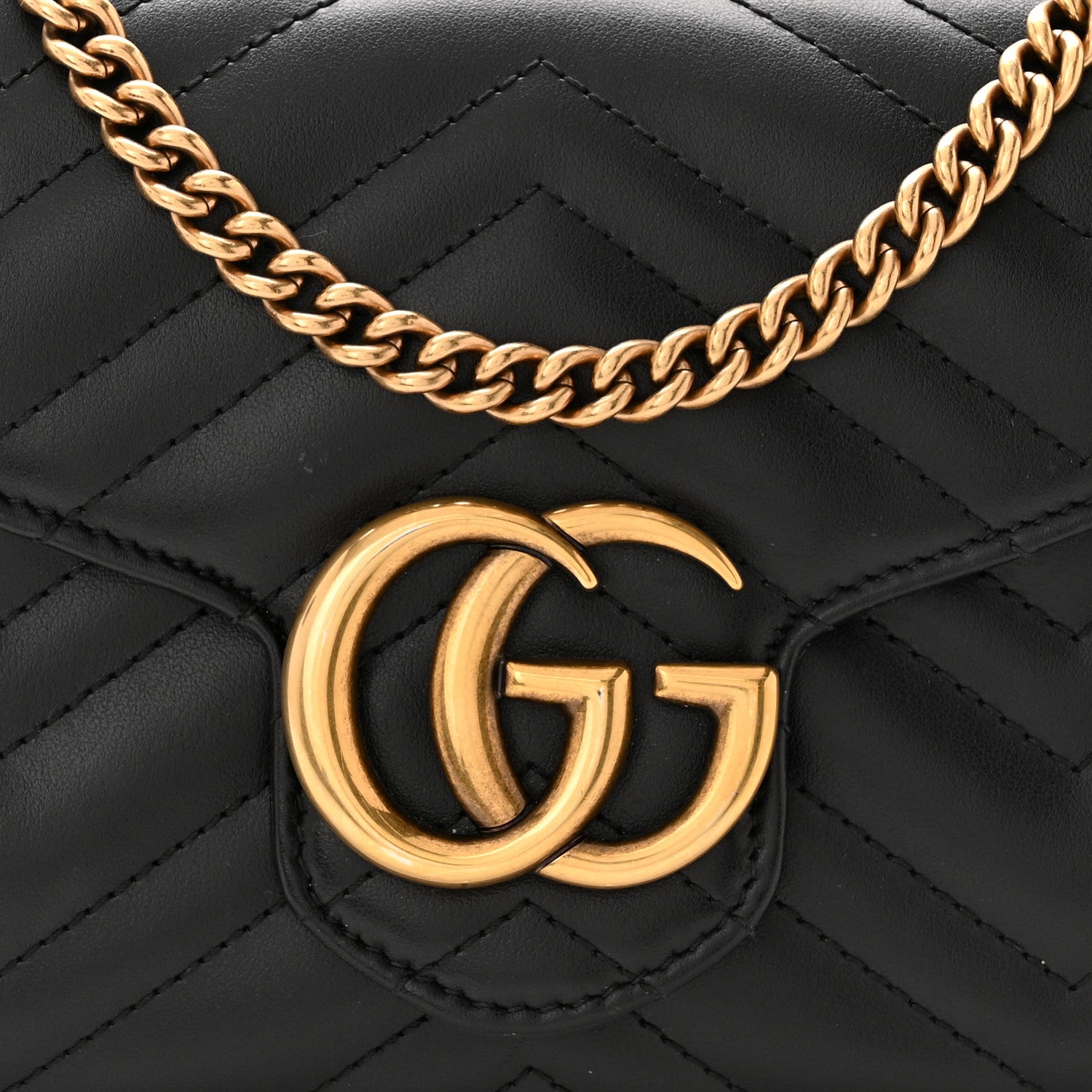 Gucci Calfskin Matelasse GG Marmont Chain Wallet Black 8 of 11