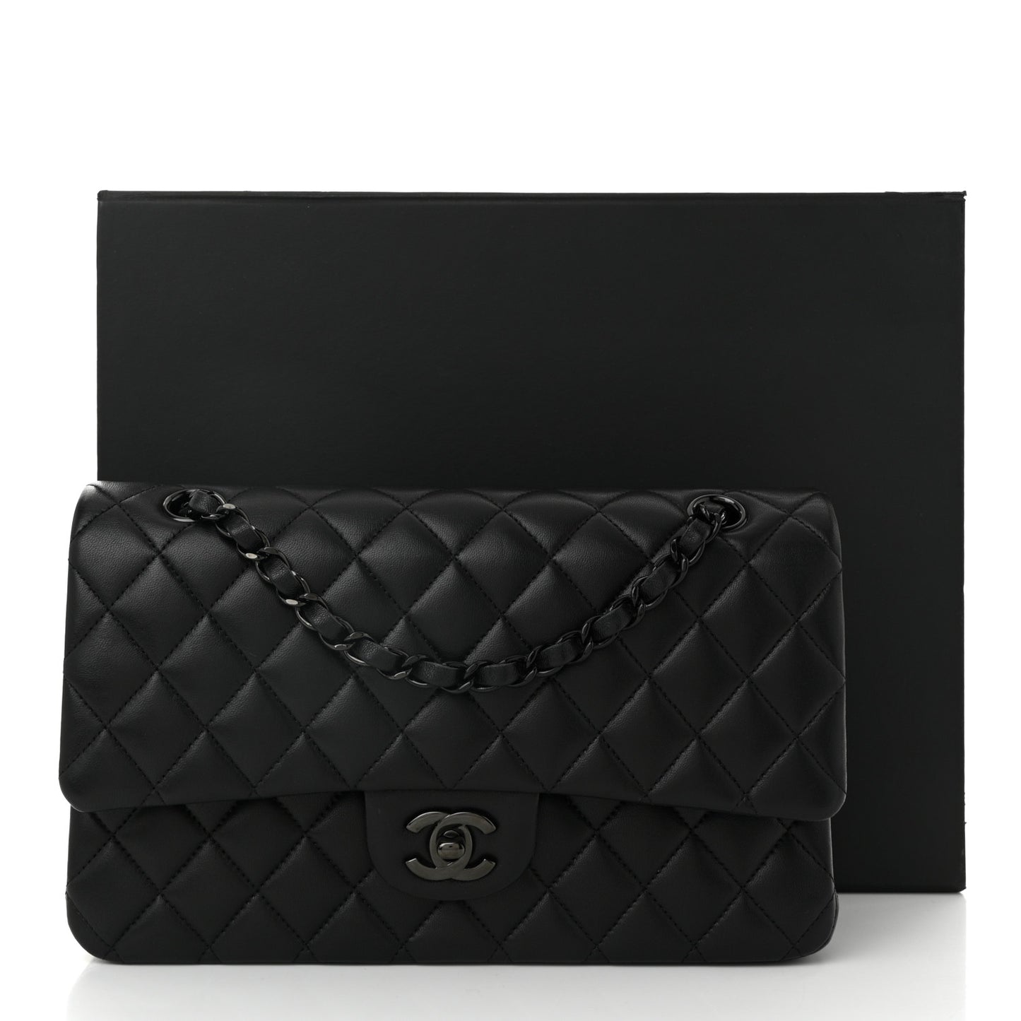 Lambskin Quilted Medium Double Flap So Black